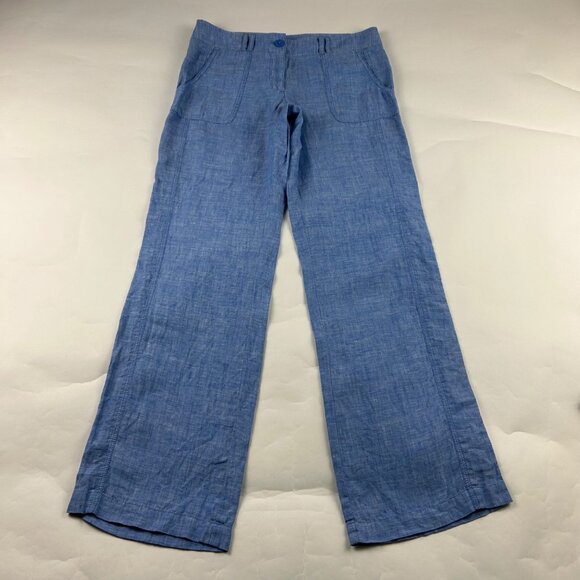 Tommy Bahama Bright Blue Chambray Linen Wide Leg Pant 4 - Picture 1 of 6